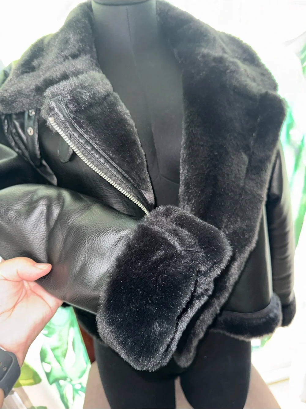 H&M Black Faux Shearling Leather Jacket - Women